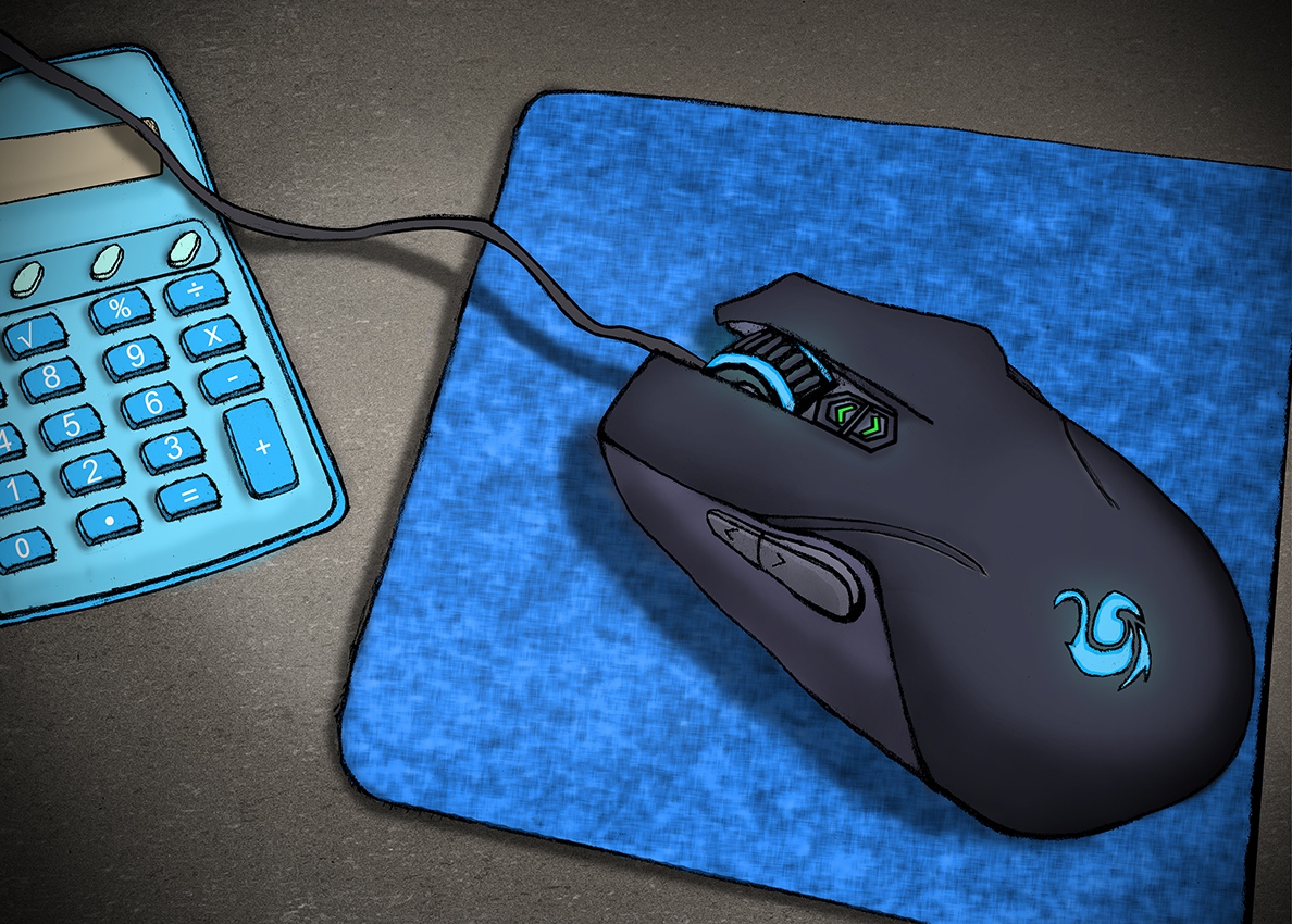 digital drawing of mouse, and calculator